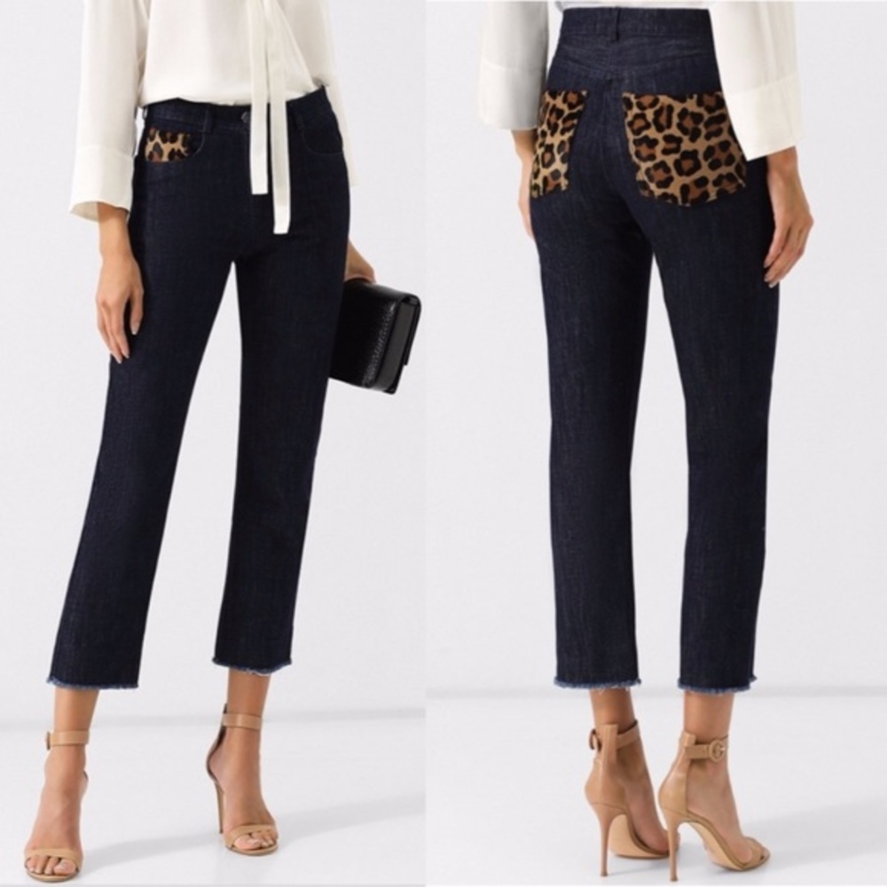 Michael Kors Cropped Jeans with Leopard Pr…